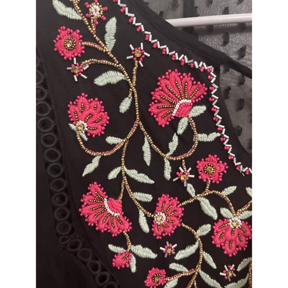 Soft Surroundings Black Tunic Top Floral Embroidered Beaded 2X Balloon Sleeve - Picture 3 of 9